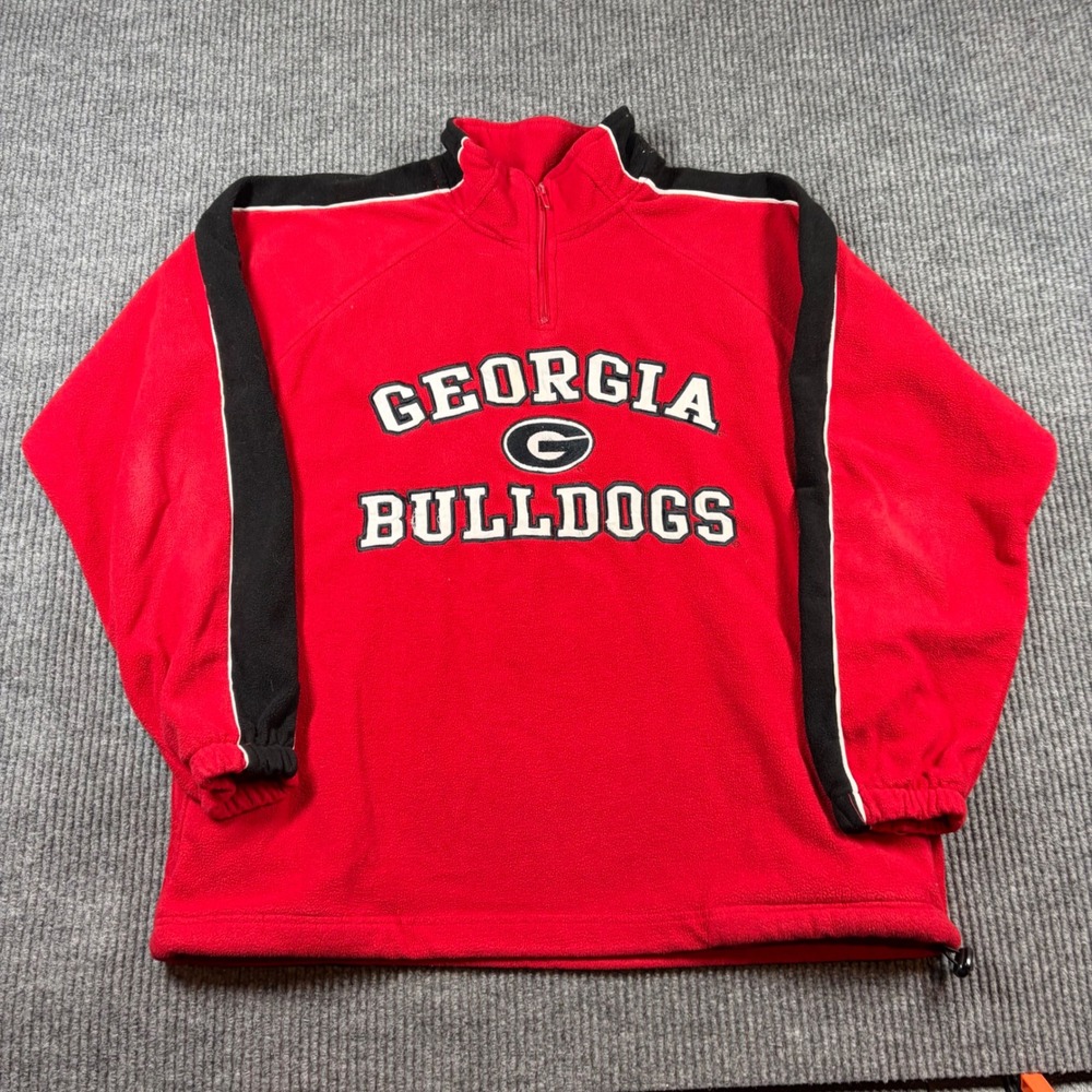 Vintage Old Varsity Brand Pullover Mens XL Georgia Bulldogs‎ Red Fleece 1/4 Zip